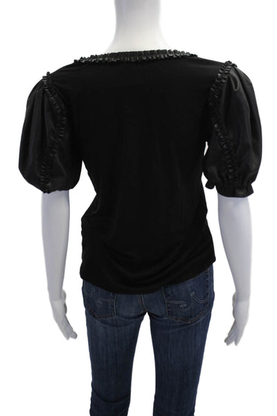 Generation Love Women Black V-Neck Short Sleeve Blouse Size S