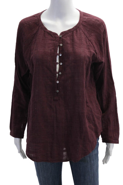 Xirena Womens Purple Lurex Tunic Button Up Long Sleeve Round Neck Size XS