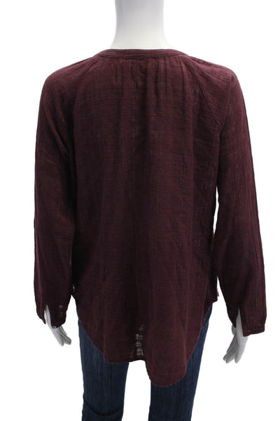 Xirena Womens Purple Lurex Tunic Button Up Long Sleeve Round Neck Size XS
