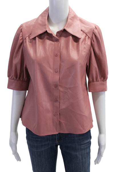 Sundays Women Pink Collared Short Sleeve Button Up Blouse Size S