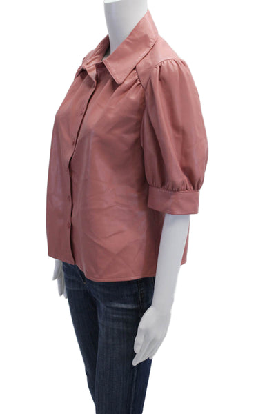 Sundays Women Pink Collared Short Sleeve Button Up Blouse Size S