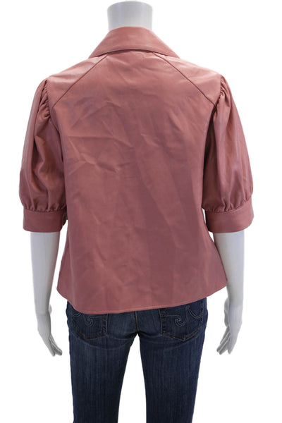 Sundays Women Pink Collared Short Sleeve Button Up Blouse Size S