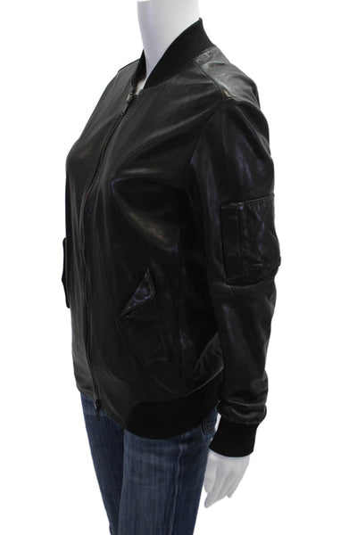 MM6 Maison Margiela Unisex Black Leather Bomber Jacket Zip Size 40