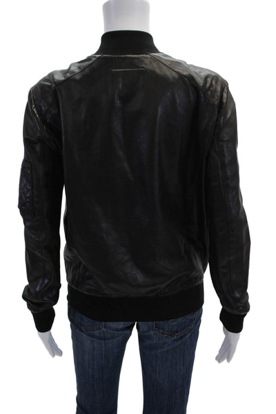 MM6 Maison Margiela Unisex Black Leather Bomber Jacket Zip Size 40