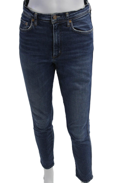 Agolde Womens Ankle Skinny Jeans Dark Blue High Rise Button Size 26