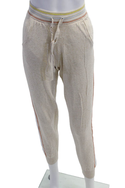 Faherty Women Striped Beige Joggers Drawstring Organic Cotton Cashmere Size S