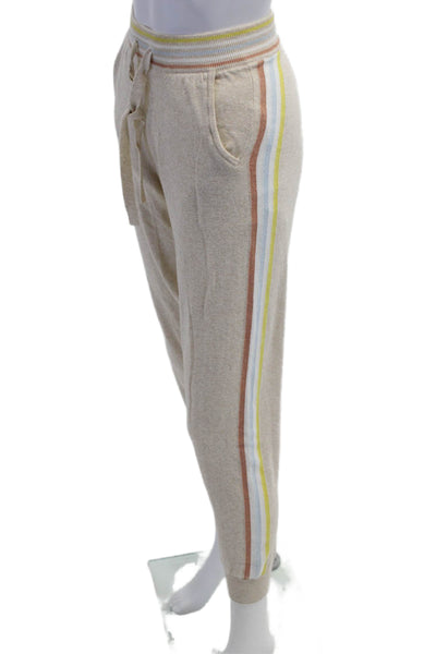 Faherty Women Striped Beige Joggers Drawstring Organic Cotton Cashmere Size S