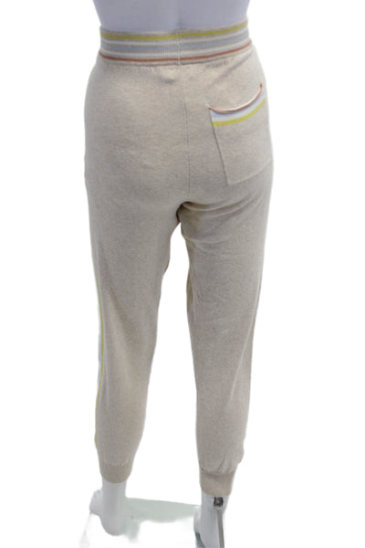 Faherty Women Striped Beige Joggers Drawstring Organic Cotton Cashmere Size S