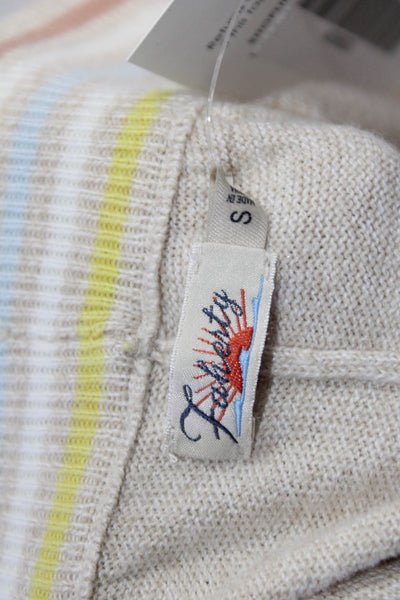 Faherty Women Striped Beige Joggers Drawstring Organic Cotton Cashmere Size S