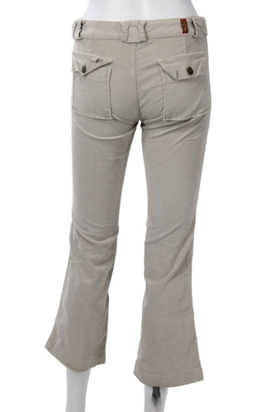 7 For All Mankind Womens Cropped Cargo Jeans Beige Mid Rise Button Size 24