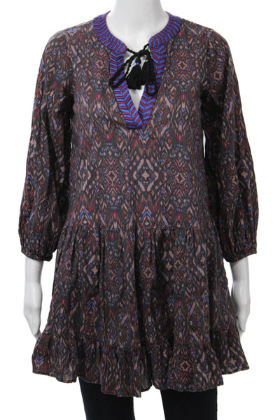 Shoshanna Women Kaftan Dress Black V-Neck Geometric 3/4 Sleeve Cotton Size XS