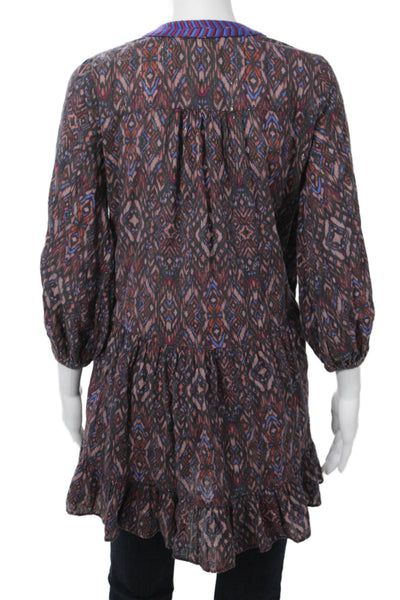 Shoshanna Women Kaftan Dress Black V-Neck Geometric 3/4 Sleeve Cotton Size XS