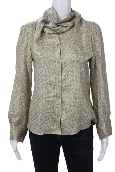 Gerard Darel Women Beige Check Viscose Long Sleeve Button Up Blouse Size XS