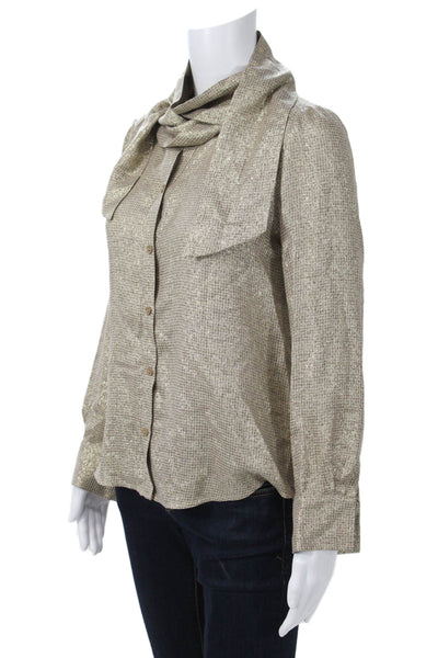 Gerard Darel Women Beige Check Viscose Long Sleeve Button Up Blouse Size XS