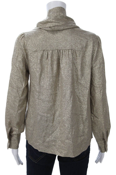 Gerard Darel Women Beige Check Viscose Long Sleeve Button Up Blouse Size XS