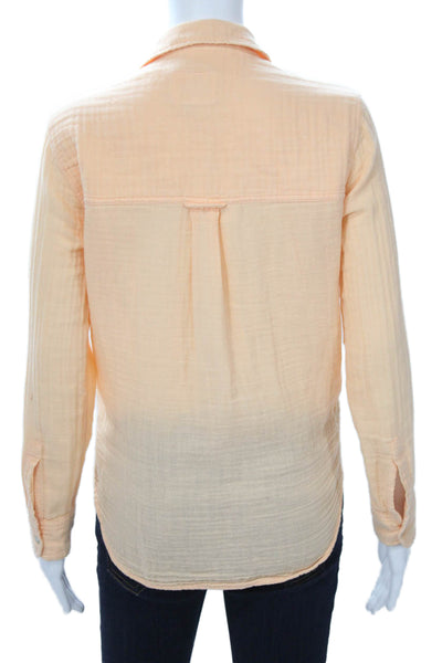 Rails Womens Collared Cotton Long Sleeve Button-Up Orange Petites Size XS