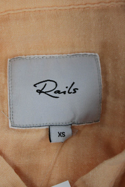 Rails Womens Collared Cotton Long Sleeve Button-Up Orange Petites Size XS
