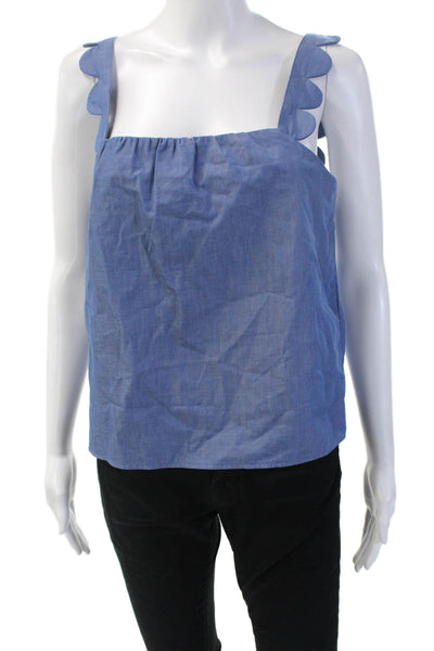 Zara Women Blue Cotton Square Neck Camisole Boho Sleeveless Size S