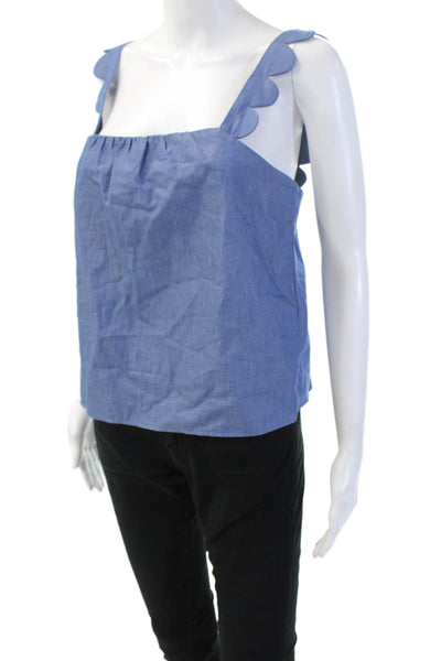 Zara Women Blue Cotton Square Neck Camisole Boho Sleeveless Size S
