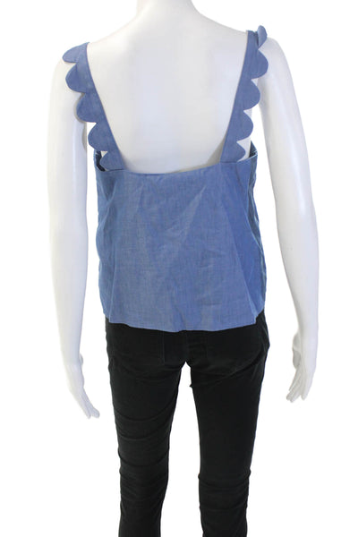 Zara Women Blue Cotton Square Neck Camisole Boho Sleeveless Size S