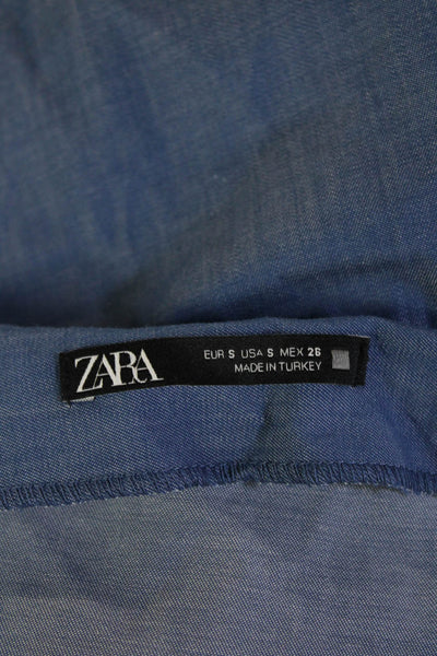 Zara Women Blue Cotton Square Neck Camisole Boho Sleeveless Size S
