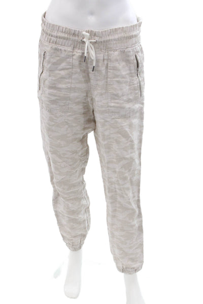 Athleta Women Jogger Pants Beige Linen Drawstring Army Camo Size 6