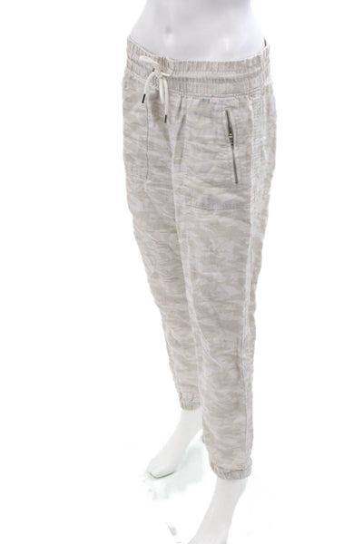Athleta Women Jogger Pants Beige Linen Drawstring Army Camo Size 6