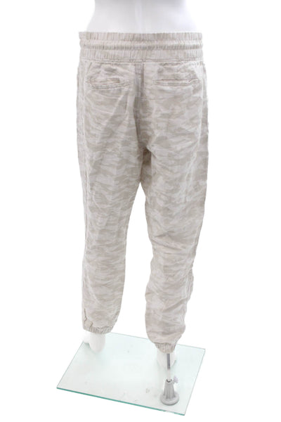 Athleta Women Jogger Pants Beige Linen Drawstring Army Camo Size 6