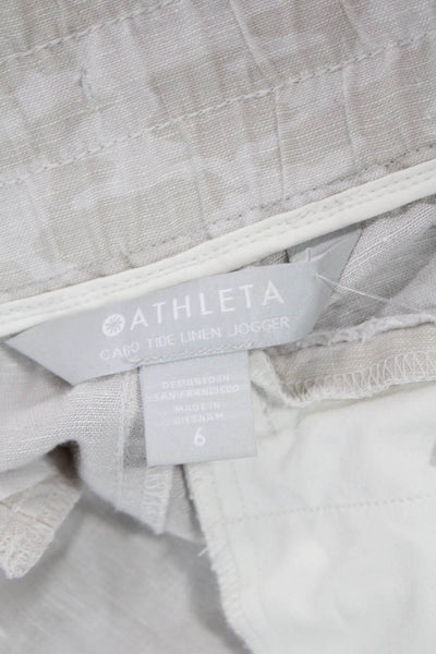 Athleta Women Jogger Pants Beige Linen Drawstring Army Camo Size 6