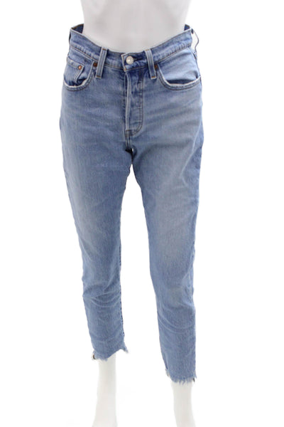 Levis Women Ankle Cropped Mom Jeans Blue High Rise 26 Inseam Size 25