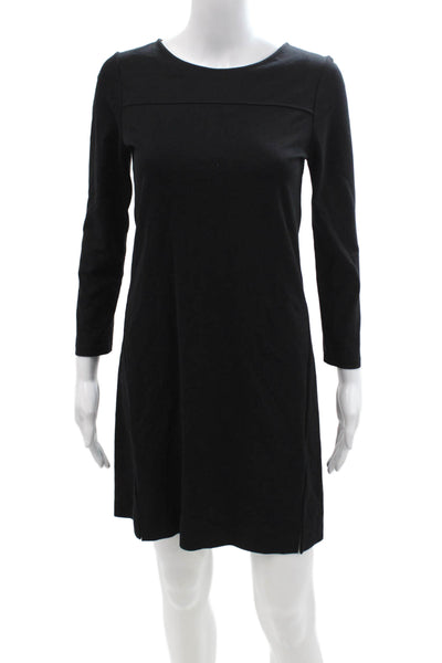 Theory Womens Shift Dress Black Long Sleeve Round Neck Size S