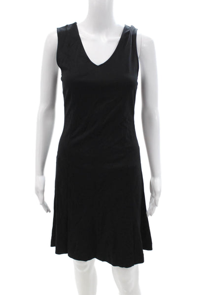 Theory Womens Tank Dress Black V Neck Sleeveless Knee Length Zip Size S