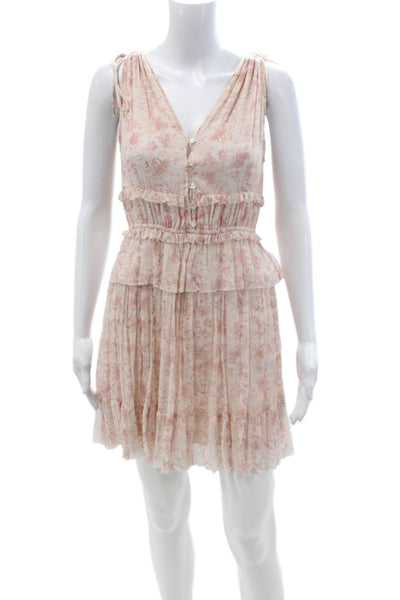 Allsaints Womens Sundress Beige Floral V-Neck Knee Length Sleeveless Size 0
