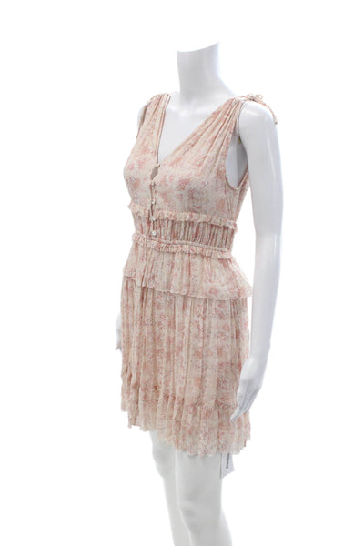 Allsaints Womens Sundress Beige Floral V-Neck Knee Length Sleeveless Size 0