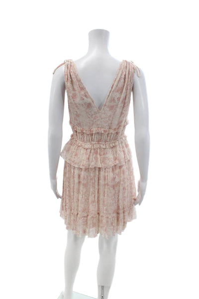 Allsaints Womens Sundress Beige Floral V-Neck Knee Length Sleeveless Size 0
