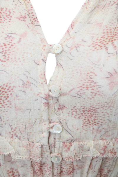 Allsaints Womens Sundress Beige Floral V-Neck Knee Length Sleeveless Size 0