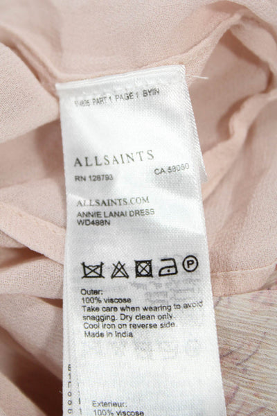 Allsaints Womens Sundress Beige Floral V-Neck Knee Length Sleeveless Size 0