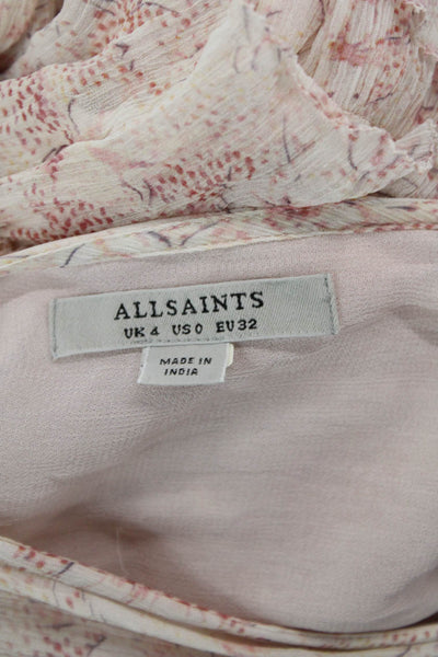 Allsaints Womens Sundress Beige Floral V-Neck Knee Length Sleeveless Size 0