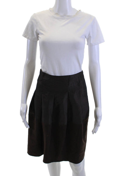 Gunex Womens A-Line Pleated Skirt Black Silk Polyester Knee Length Size 8