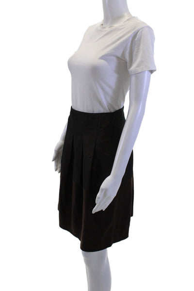 Gunex Womens A-Line Pleated Skirt Black Silk Polyester Knee Length Size 8