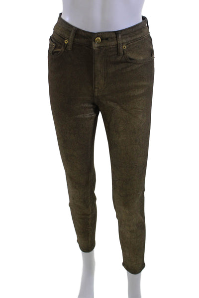 Ralph Lauren Womens Ankle Skinny Jeans Brown Button 28 Inseam Size 25