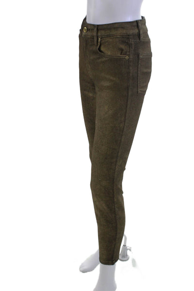 Ralph Lauren Womens Ankle Skinny Jeans Brown Button 28 Inseam Size 25