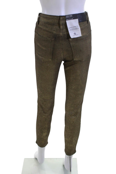 Ralph Lauren Womens Ankle Skinny Jeans Brown Button 28 Inseam Size 25
