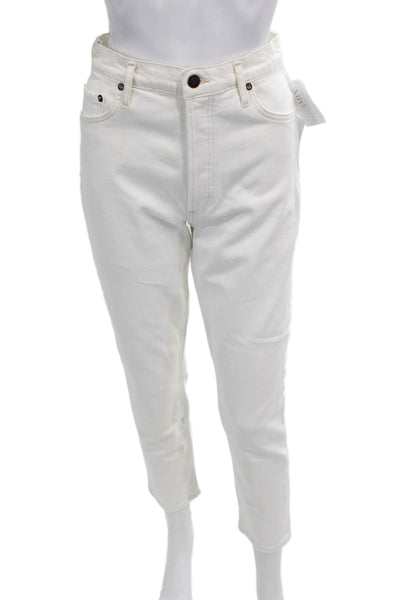 Agolde Women White Ankle Cropped Skinny Jeans Button Mid Rise Size 28