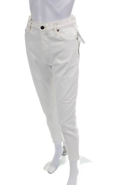 Agolde Women White Ankle Cropped Skinny Jeans Button Mid Rise Size 28