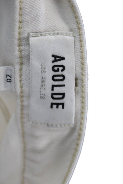 Agolde Women White Ankle Cropped Skinny Jeans Button Mid Rise Size 28