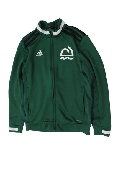 Adidas Unisex Windbreaker Green High Neck Zip Graphic Polyester Size S