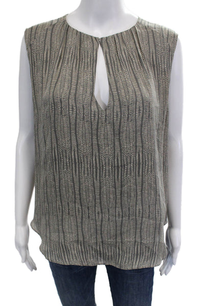 L Agence Women Beige Snake Print Silk Sleeveless Round Neck Blouse Size M