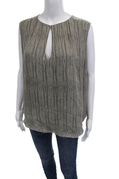 L Agence Women Beige Snake Print Silk Sleeveless Round Neck Blouse Size M