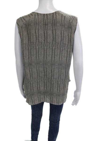 L Agence Women Beige Snake Print Silk Sleeveless Round Neck Blouse Size M